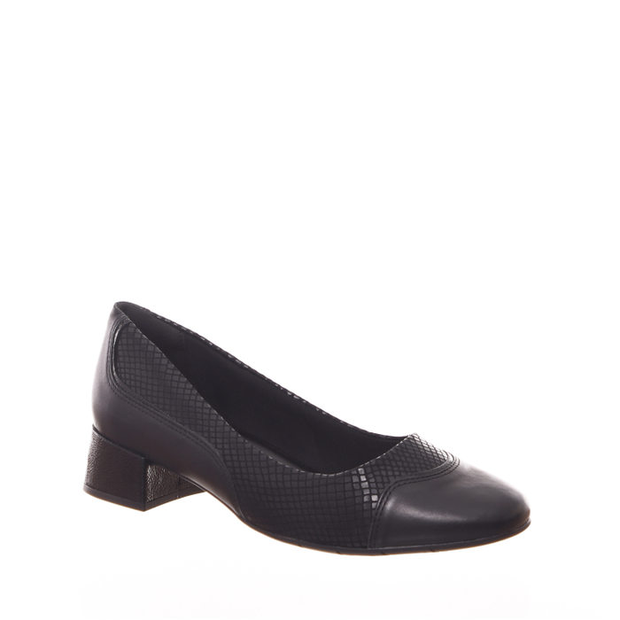 SAPATO COMFORTFLEX DETALHE CROCO SALTO QUADRADO VERNIZ MOLHADO PRETO