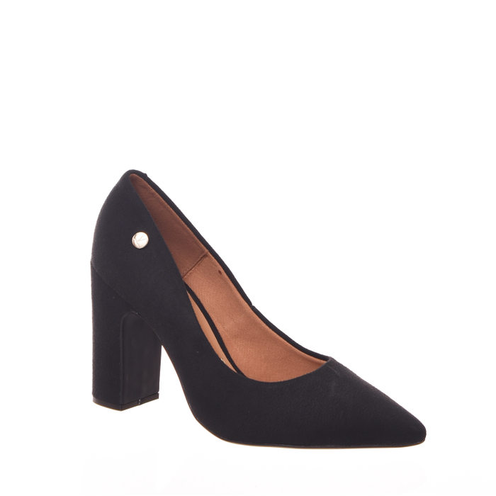 Sapato Scarpin Vizzano Salto Grosso Bico Fino Camurça Preta