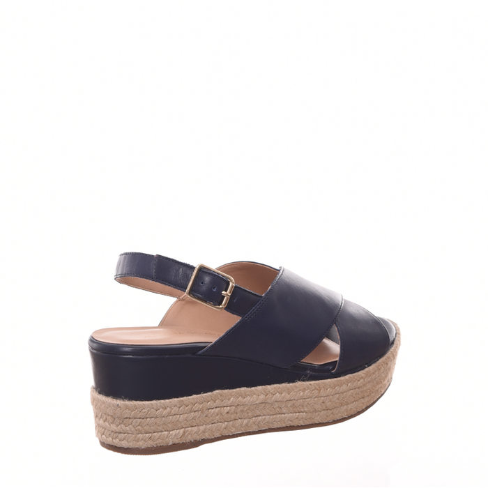 Sandália Plataforma Giulia Domna em X Espadrille Couro Azul Marinho
