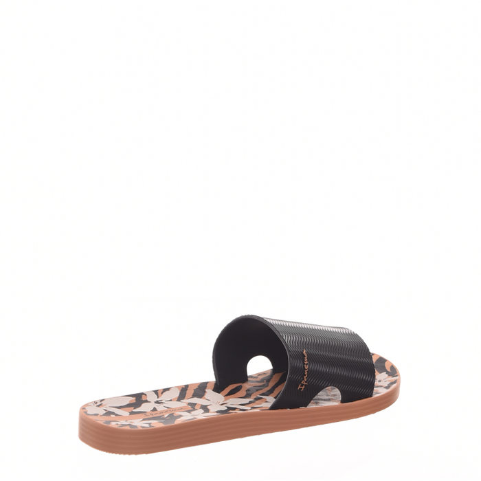 Chinelo Slide Ipanema Way Print Preto e Caramelo