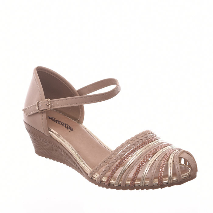 Sandália Mississipi Anabela Biqueira e Calcanhar Fechado Bege