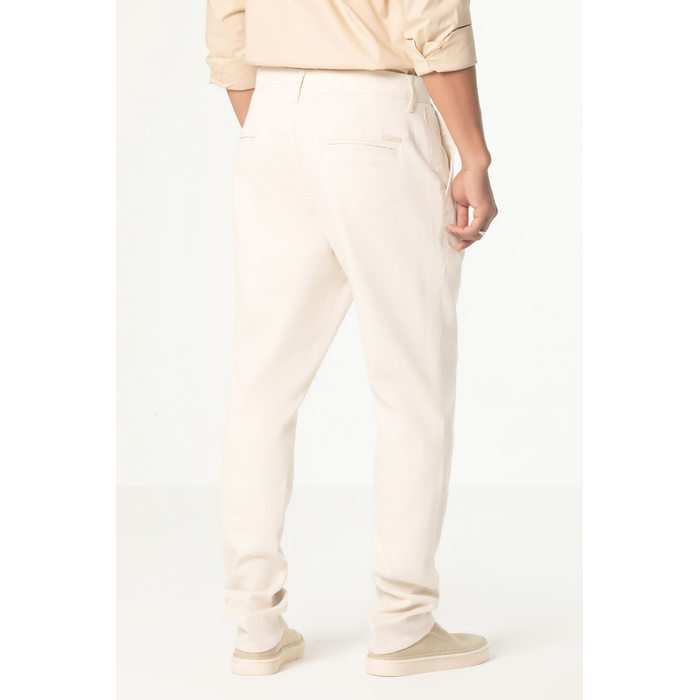 Calça Dlz Slim Chino Linho Bolso Faca Aplicação Bordado Logo Off White