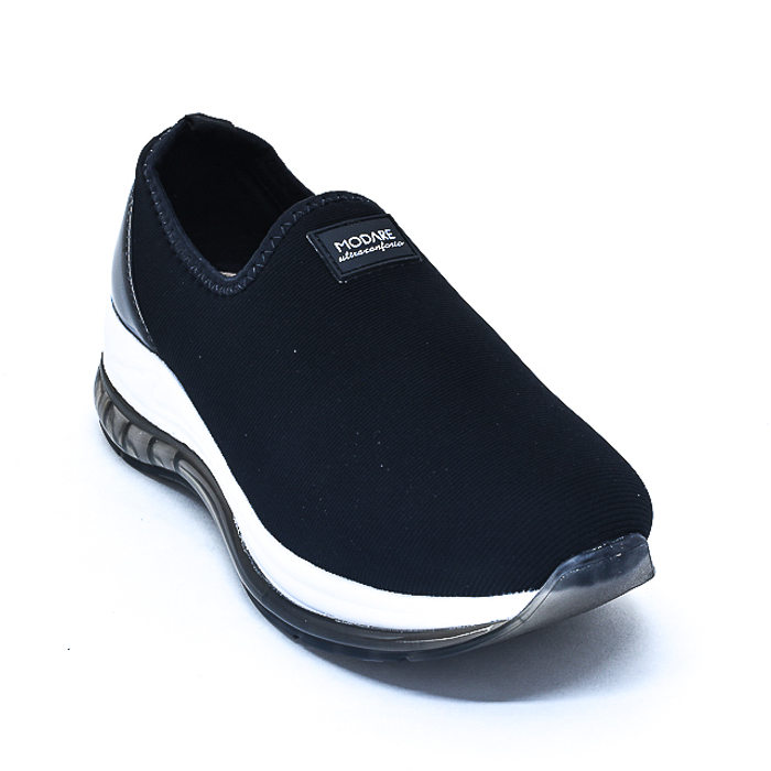 Tênis Slip-on Ultra Conforto Detalhe Verniz com Amortecedor em Gel Preto