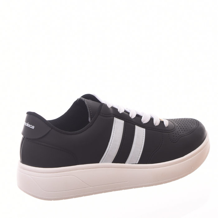 Tênis Moleca Flatform com Listra Lateral Preto e Branco