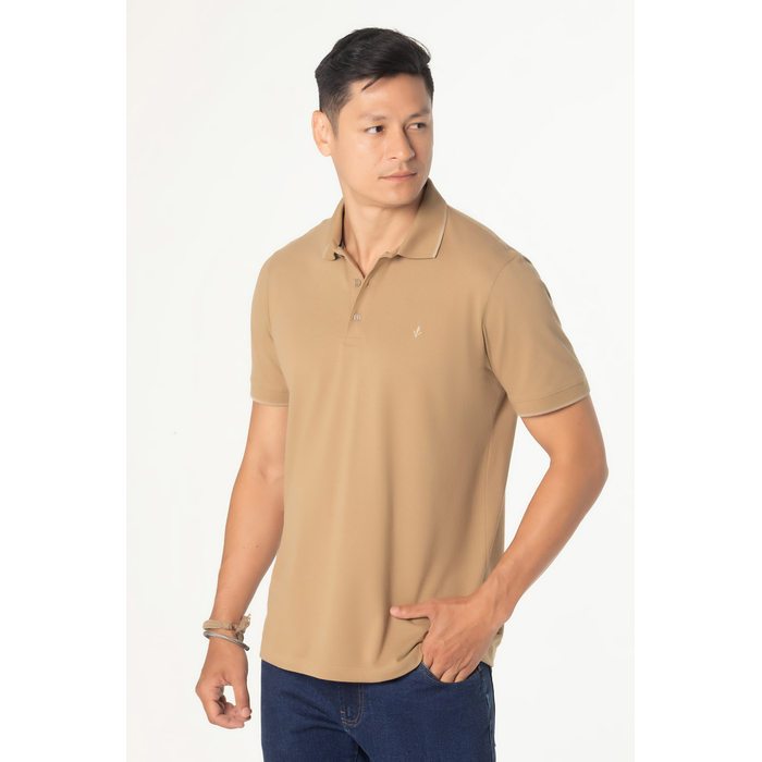 Camisa Polo Dlz Algodão Gola Colarinho Manga Curta Lisa Aplicação Bordado Logo Bege