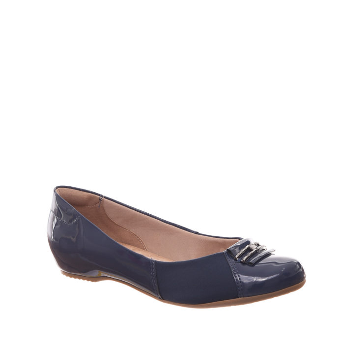 SAPATILHA COMFORTFLEX DETALHE PROTETOR PARA JOANETE E FIVELA VERNIZ AZUL MARINHO