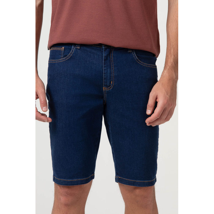 Bermuda Jeans Dlz Slim APVE com Bolso Aplicação Bordado Logo Azul Escuro