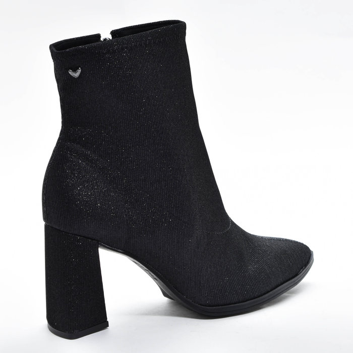 Bota Mississipi Cano Médio Bico Fino com Glitter Fechamento Lateral Zíper Salto Intermediário Quadra