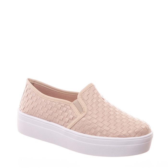 Tênis Shoes Flatform Slip-On Trançado Cetim Bege