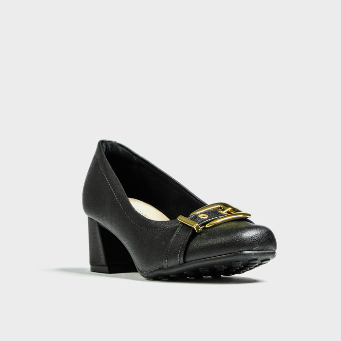 Sapato Modare Bico Fivela Metal Salto Grosso Baixo Solado Antiderrapante Preto