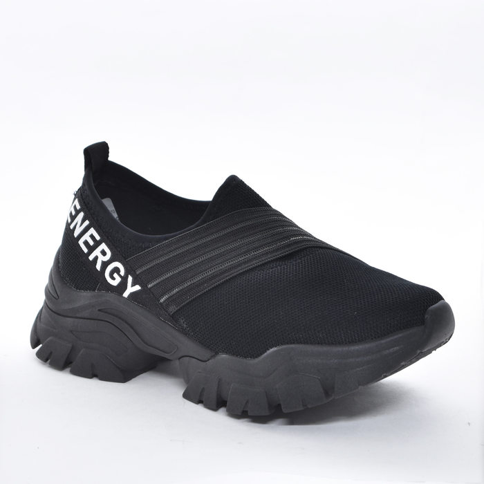 Tênis Slip-On Ramarim Chunky Mesh Cabedal com Elástico Detalhe Escrita Preto