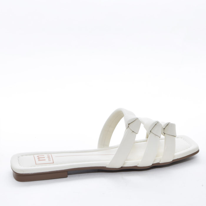 Rasteira Moleca Cabedal Três Tiras com Nó Bico Quadrado Off White