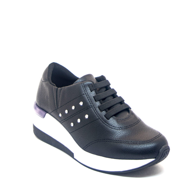 TÊNIS MODARE COM GEL DETALHE STRASS CADARÇO ELÁSTICO PRETO