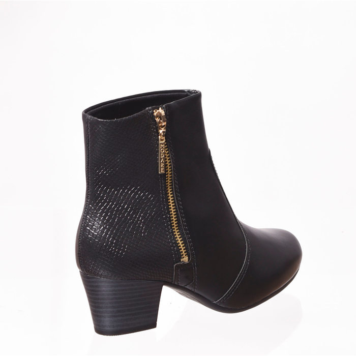 BOTA MODARE ANKLE BOOT DETALHE NAPA COBRA CANO CURTO SALTO BAIXO PRETA