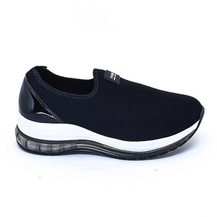 Tênis Slip-on Ultra Conforto Detalhe Verniz com Amortecedor em Gel Preto