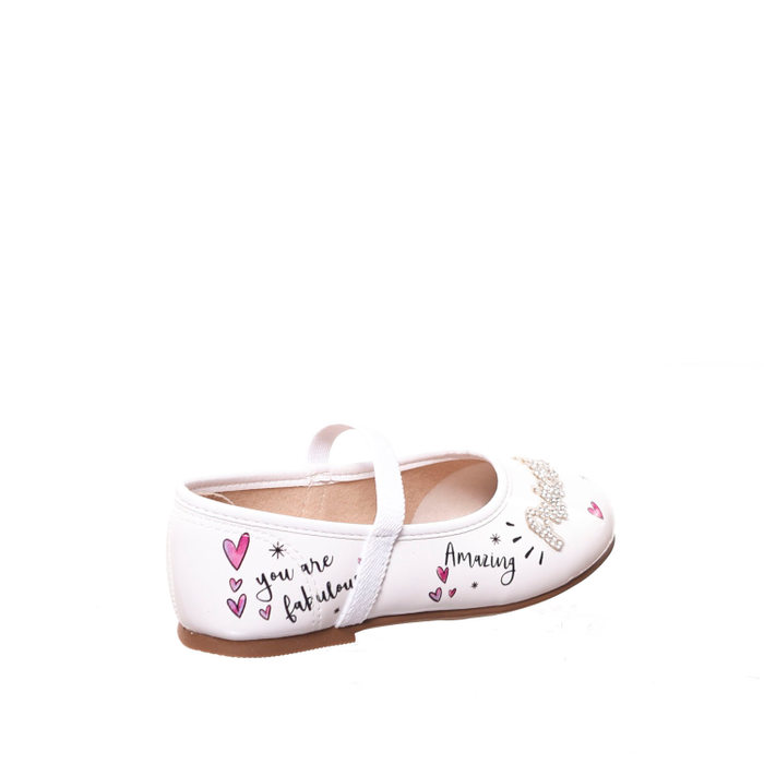 Sapatilha Boneca Molekinha Verniz Estampa Escrita Aplicação Coroa Branca