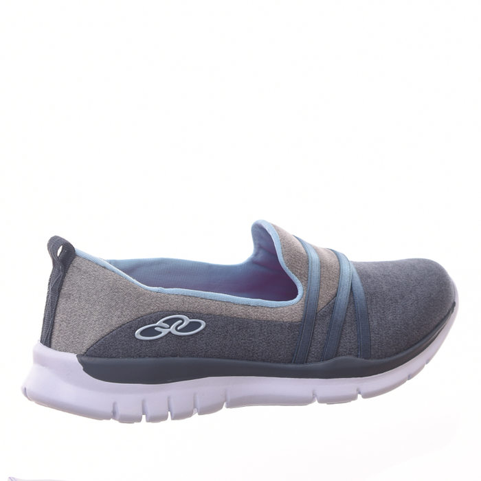Tênis Olympikus Angel Stripe Slip-On Detalhe Tiras Elástico Azul Mescla e Cinza Mescla