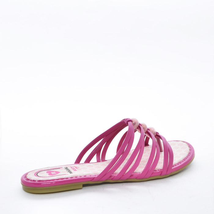 Rasteira Molekinha Cabedal com Tiras Detalhe Bolas Palmilha Soft Pink