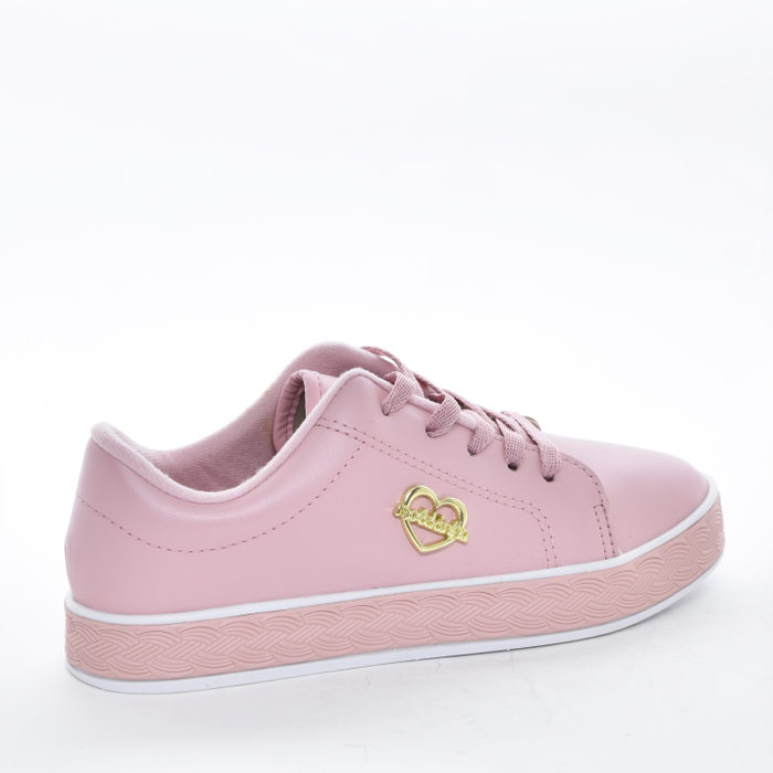 Tênis Molekinha Liso Aplicação Metal Logo Solado Trançado Rosa