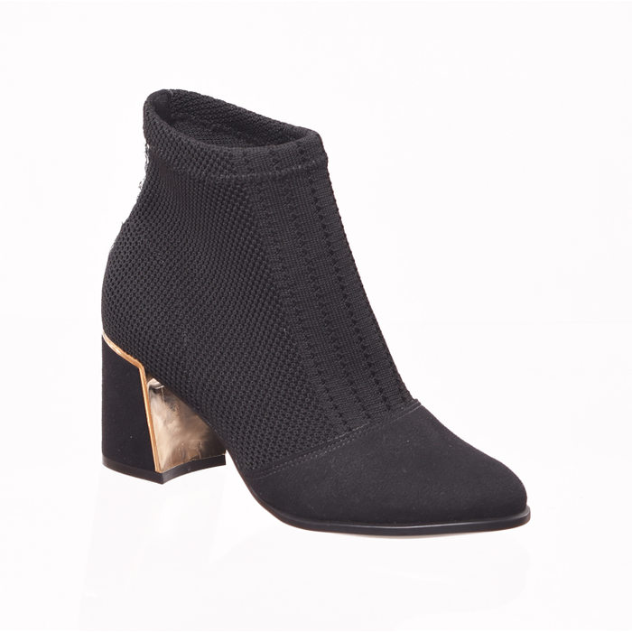 Bota Bebecê Suede Tricô Elastano Cano Curto Salto Médio Preta