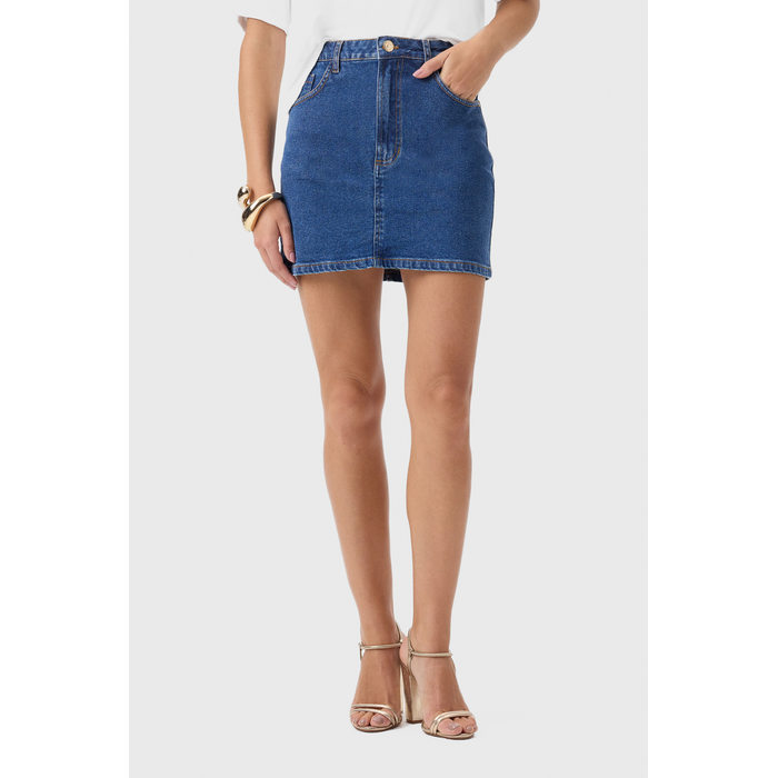 Saia Curta Flor de Lis Elastano com Bolso Azul Escuro