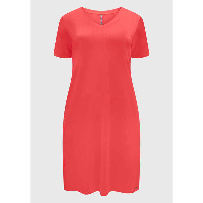 Vestido Curto Lunender Malha Canelada Viscose Decote V Manga Curta Vermelho