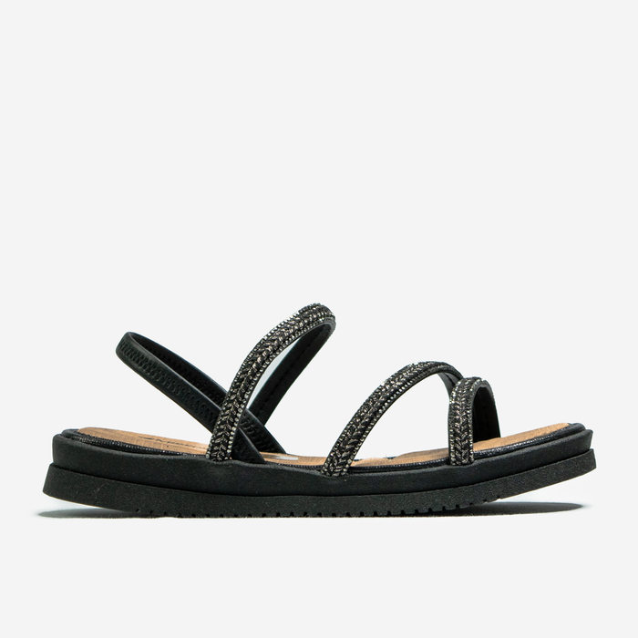 Sandália Papete Mississipi Tiras Aplicação Strass Trabalhado Posterior Elástico Solado Tratorado Pre