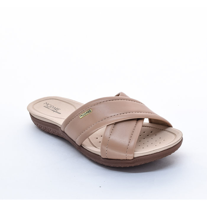 Tamanco Modare Ultra Conforto Cabedal X Aplicação Metal Logo Bege