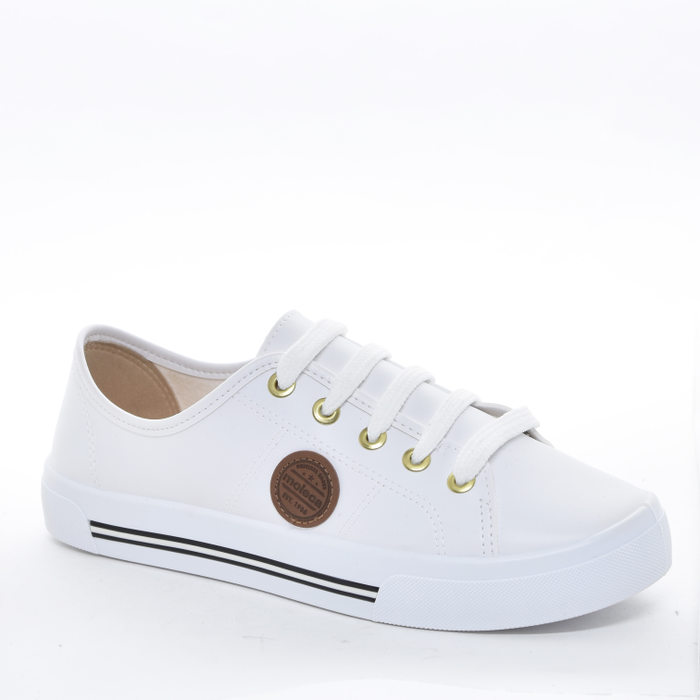 Tênis Moleca Liso Detalhe Pesponto Aplicação Logo Solado Listras Branco
