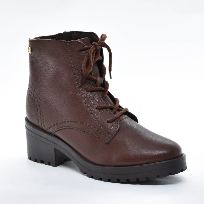 Bota Coturno Bottero Couro Salto Baixo Grosso Solado Tratorado Lateral Zíper Marrom