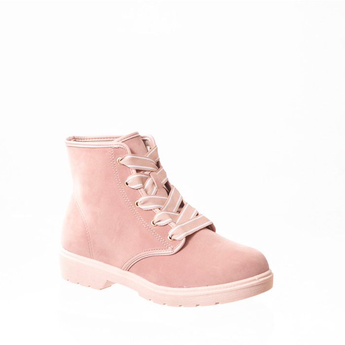 Bota Coturno Molekinha Nobuck Detalhe Cadarço com Listra Rosê