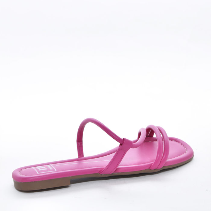 Rasteira Moleca Cabedal Tiras Finas Diagonal Bico Redondo Rosa