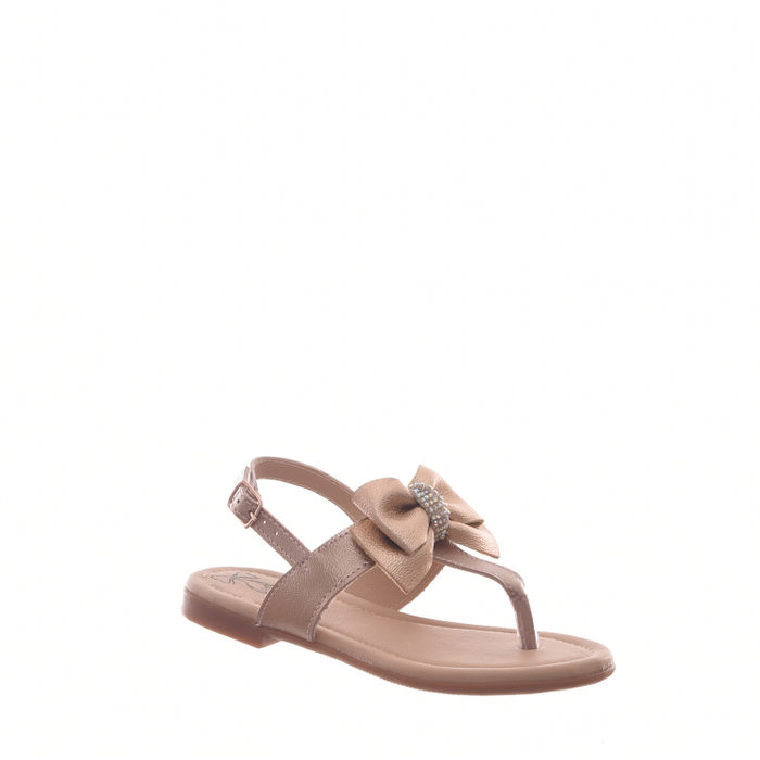 Sandália Rasteira Klin Anatômica com Laço Aplicação Strass Ouro Rosado