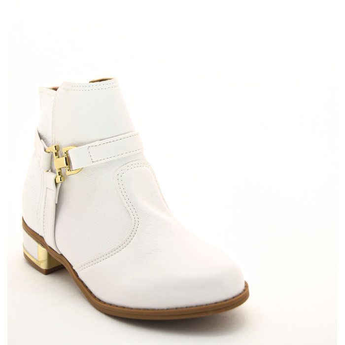 Bota Molekinha Napa Detalhe Cobra Verniz Cano Curto Branca