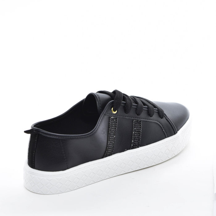 Tênis Moleca Detalhe Lateral Strass Solado Branco Trabalhado Preto