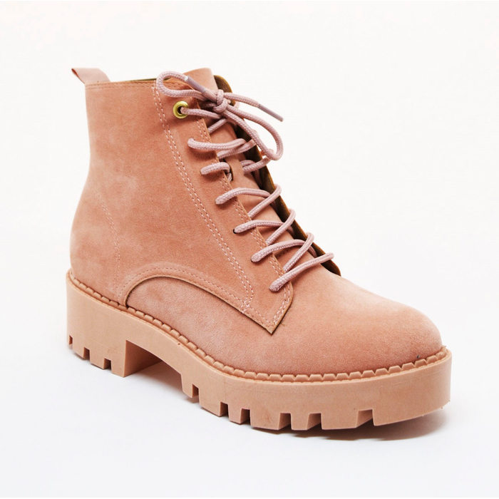 Bota Coturno Moleca Camurça Solado Tratorado Colorida Rosê