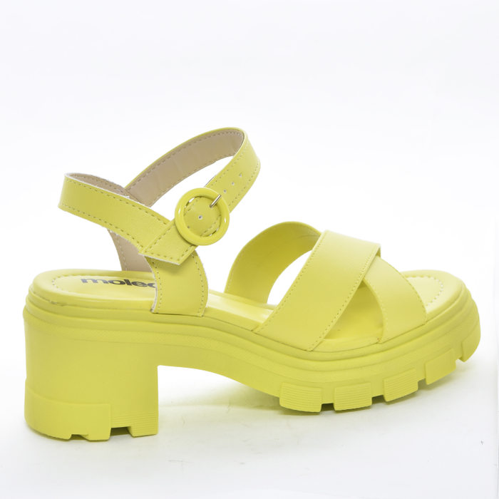 Sandália Moleca Cabedal X Fechamento Fivela Salto Grosso Solado Tratorado Verde Lima