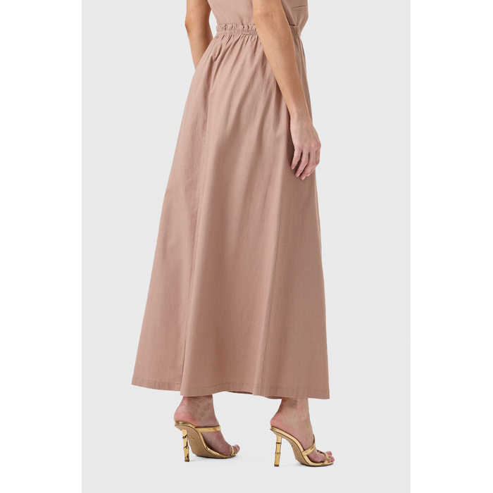 Saia Midi Flor de Lis Viscose Linho Cós Elástico Lisa Bolso Embutido Rosé