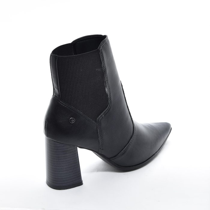 Bota Ramarim Cano Médio Bico Fino com Recortes Lateral Elástico Salto Médio Grosso Preto
