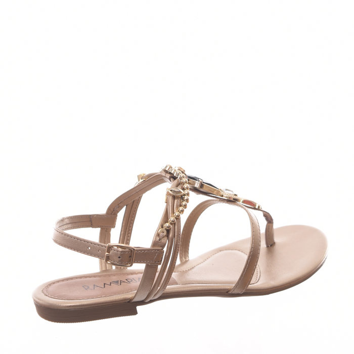 Sandália Rasteira Ramarim Detalhe Pedras Dourada