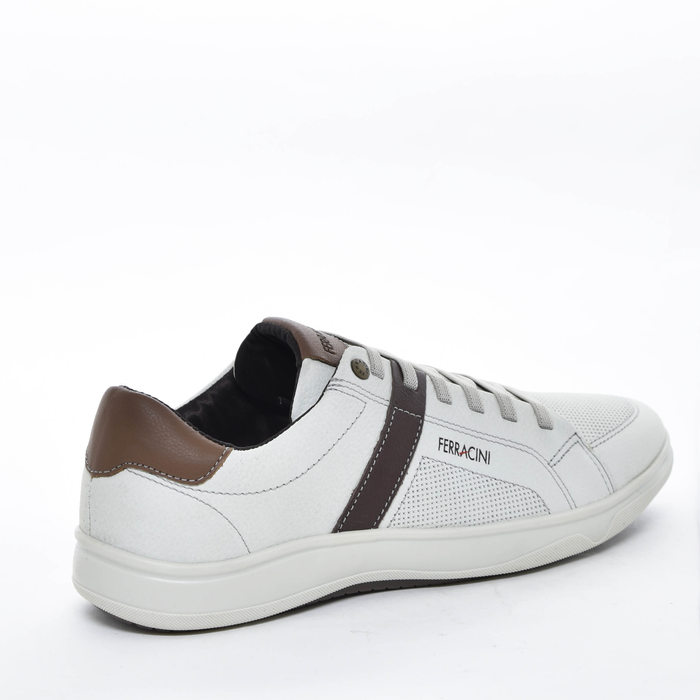 Sapatênis Slip-On Ferracini 24 Couro Tecnologia Dry Cadarço Elástico Microperfuros Off White