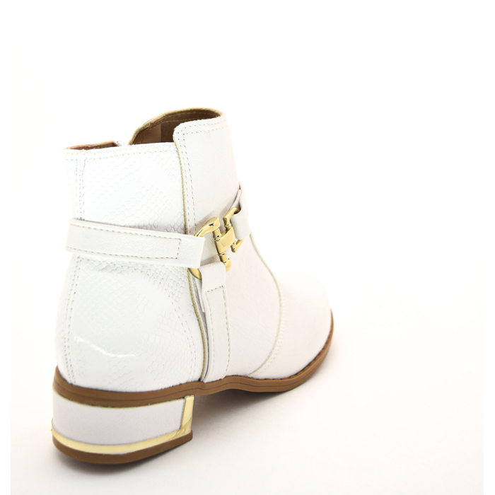 Bota Molekinha Napa Detalhe Cobra Verniz Cano Curto Branca