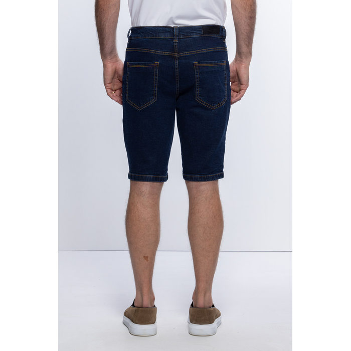 Bermuda Jeans Dlz Slim APVE com Bolso Aplicação Bordado Logo Azul Escuro
