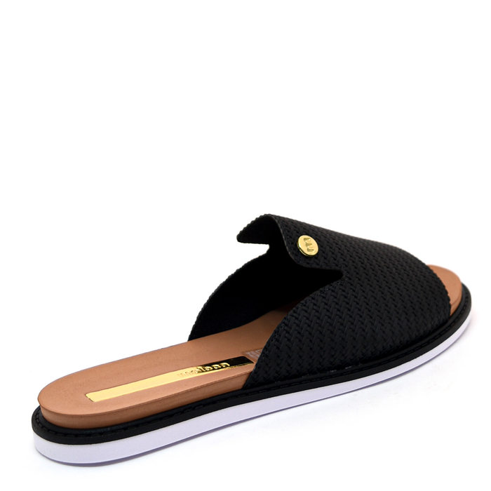 Rasteira Moleca Cabedal Tressê Aplicação Metal Preto