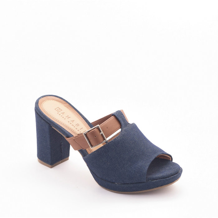 Tamanco Ramarim Salto Grosso Jeans e Marrom