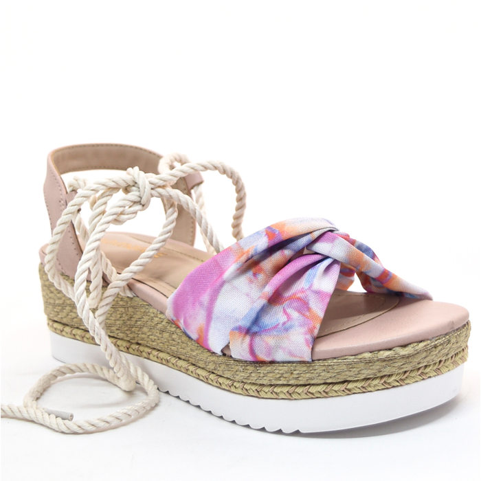 Sandália Via Marte Flatform Corda Tie Dye com Nó Fechamento Amarração Roxo e Azul