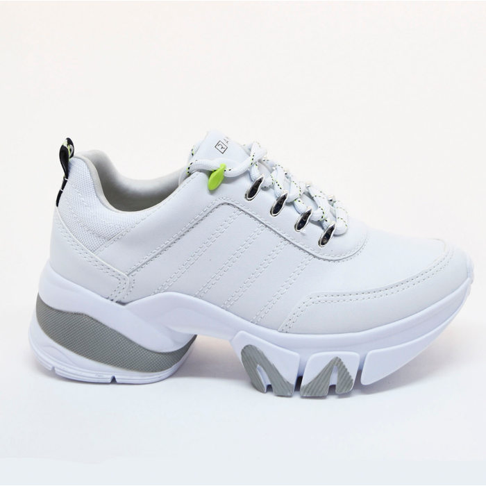 Tênis Chunky Ramarim Detalhe Costura Neon Branco e Cinza