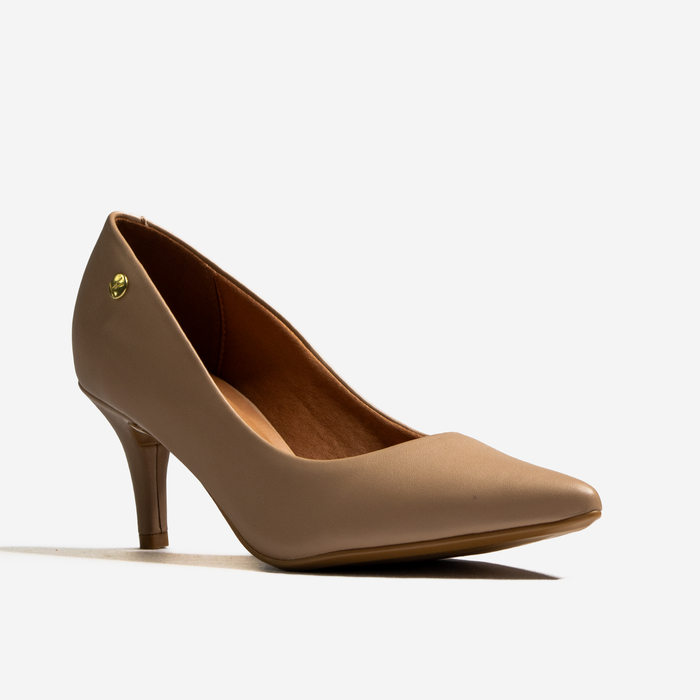 Sapato Scarpin Vizzano Liso Bico e Salto Fino Médio Nude