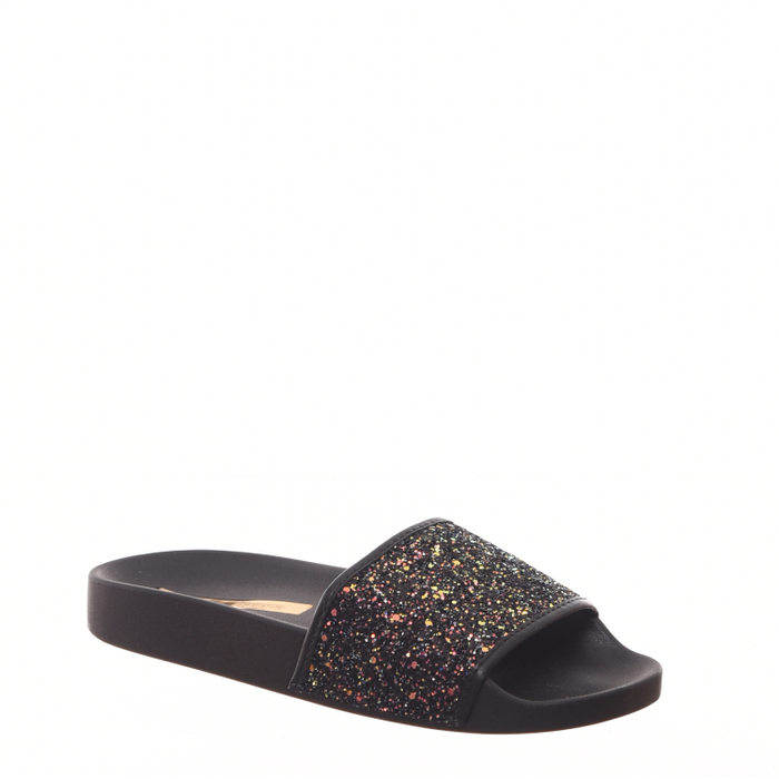 Chinelo Slide Moleca Aplicação Glitter Preto