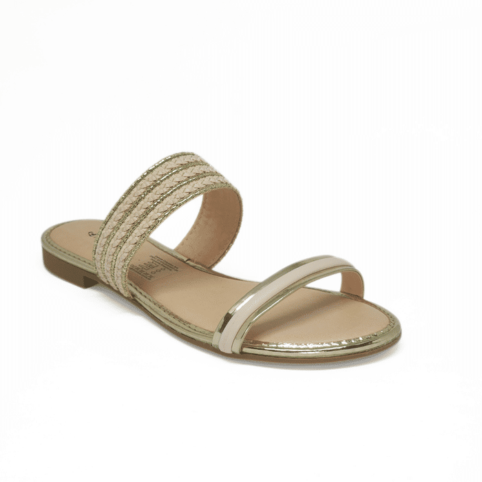 Rasteira Mississipi Tiras Aplicação Strass Metalizada Dourado